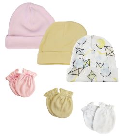 Baby Girls Caps and Mittens (Pack of 6)