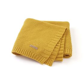 Kids Logo Patched Design Solid Color Knittted Warm Blanket (Color: Light Yellow, Size/Age: Average Size (0-12Y))