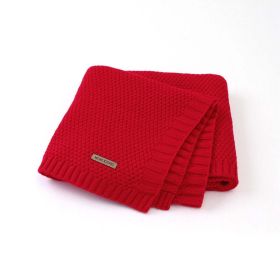 Kids Logo Patched Design Solid Color Knittted Warm Blanket (Color: Red, Size/Age: Average Size (0-12Y))