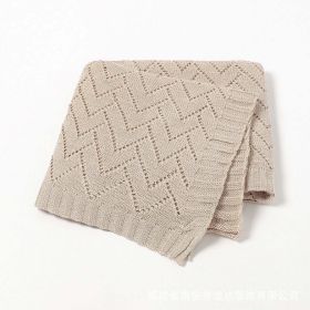 Kids Hollow Carved Graphic Solid Color Knitted Blanket (Color: Khaki, Size/Age: Average Size (0-12Y))