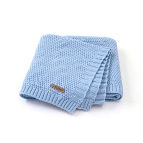 Kids Logo Patched Design Solid Color Knittted Warm Blanket (Color: Blue, Size/Age: Average Size (0-12Y))