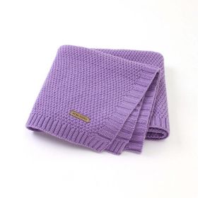 Kids Logo Patched Design Solid Color Knittted Warm Blanket (Color: Purple, Size/Age: Average Size (0-12Y))