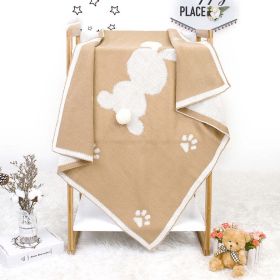 Baby Cartoon Rabbit & Footprints Embroidered Graphic 3D Tail Blanket (Color: Brown, Size/Age: (0-12Y))