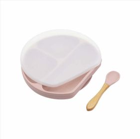 Baby Silicone Compartment Plate With Wooden Spoon (Color: Pink, Size/Age: Average Size (0-8Y))