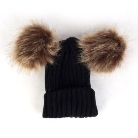 Children Pom Pom Bobble Hat Accessories (Color: A-Black)