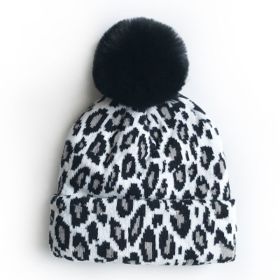 Leopard Print Baby Infant Beanie Knit Warm Winter POM Skull Cap Hat (Color: White)