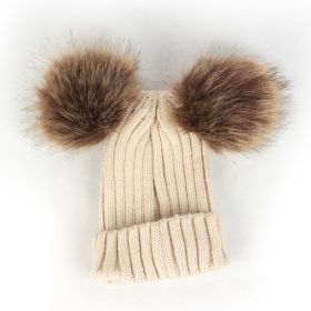 Children Pom Pom Bobble Hat Accessories (Color: A-Khaki)