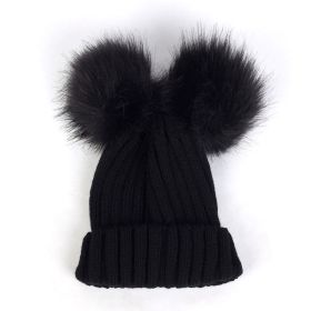 Children Pom Pom Bobble Hat Accessories (Color: B-Black)