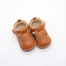 Baby Solid Color Soft Leather Toddler Shoes Sandals In Summer (Color: Khaki, Size/Age: Insole Length 12.00 cm)