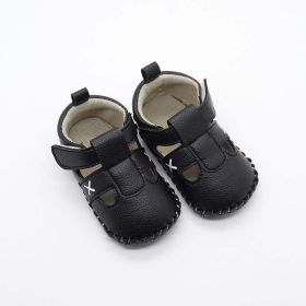 Baby Solid Color Soft Leather Toddler Shoes Sandals In Summer (Color: Black, Size/Age: Insole Length 12.00 cm)