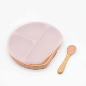 Baby Silicone Compartment Plate With Wooden Spoon (Color: Orange, Size/Age: Average Size (0-8Y))