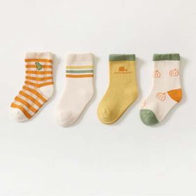 Baby Unisex 1Lot=4 Pairs Smile With House Pattern Socks (Color: Orange, Size/Age: XL (5-8Y))