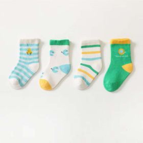 Baby Unisex 1Lot=4 Pairs Smile With House Pattern Socks (Color: Green, Size/Age: M (1-3Y))