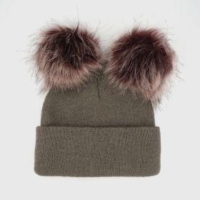 New Warm Knitted 0-3Y Baby's Hat Cute Double Fur Pompon Beanies Thick Double Layer Cap Faux Pompom Hat (Color: Auburn, size: 0 3Y)