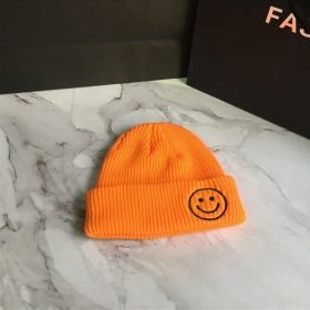 Smiling Face Embroidery Baby Knitted Hat Autumn Winter Warm Infant Toddler Beanie Hat Outdoor Windproof Girls Boys Bonnet Cap (Color: Orange)