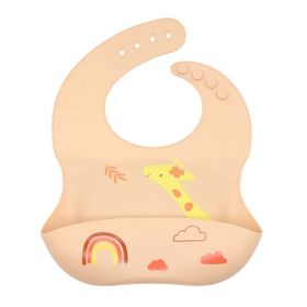 Baby Cartoon Animal Print Food Grade Multi-Adjustable Silicone Bibs (Color: Orange, Size/Age: Average Size (0-8Y))