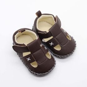 Baby Solid Color Soft Leather Toddler Shoes Sandals In Summer (Color: Brown, Size/Age: Insole Length 12.00 cm)